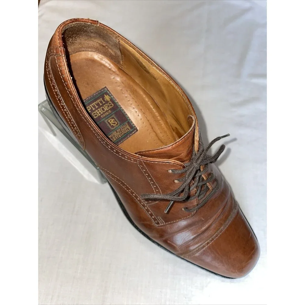 Pitti Shoes Firenze Italy Captoe Dress Shoes Mens Sz 9.5 M Brown Leather Oxfords